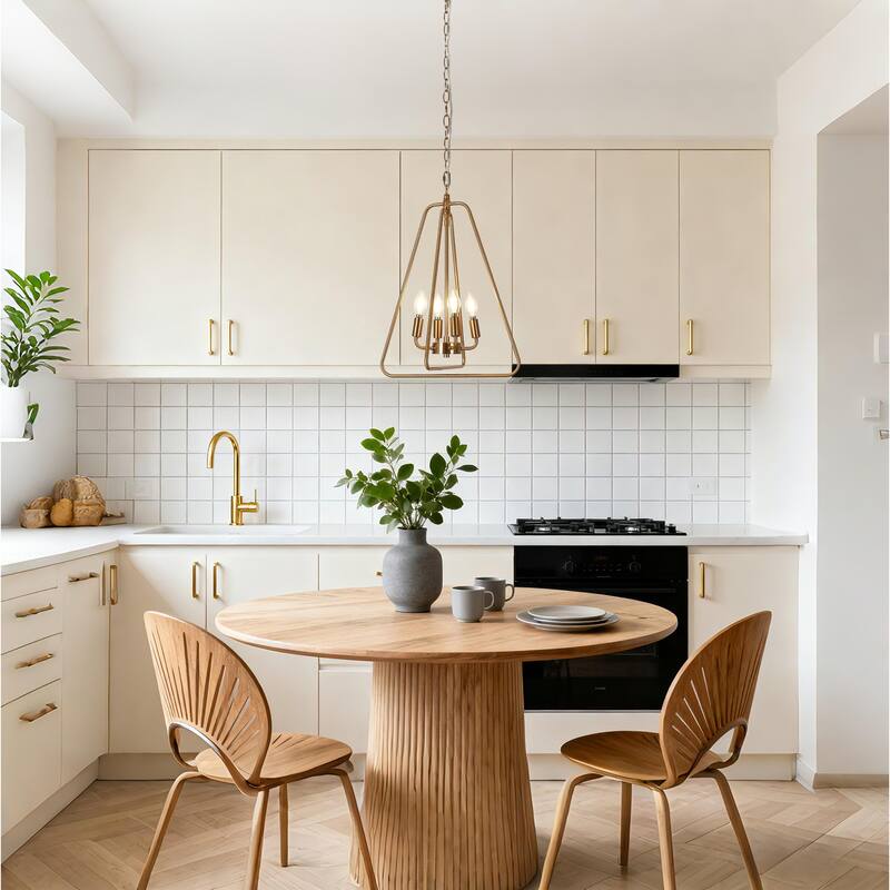 Dsmll Mid-century Modern 4-Light Chandelier Black Gold Lantern Pendant Lights for Dining Room