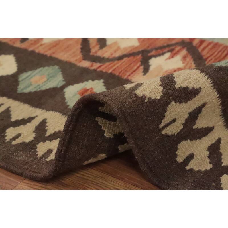 Hand Woven Oriental 100% Wool Carpet Southwestern Tribal Brown Kilim Area Rug - 9' 10'' X 6' 7''