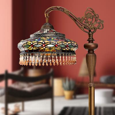 Parisian River of Goods Multi-Color Stained Glass Shade 59-Inch Floor Lamp - 17.5" x 12" x 59"