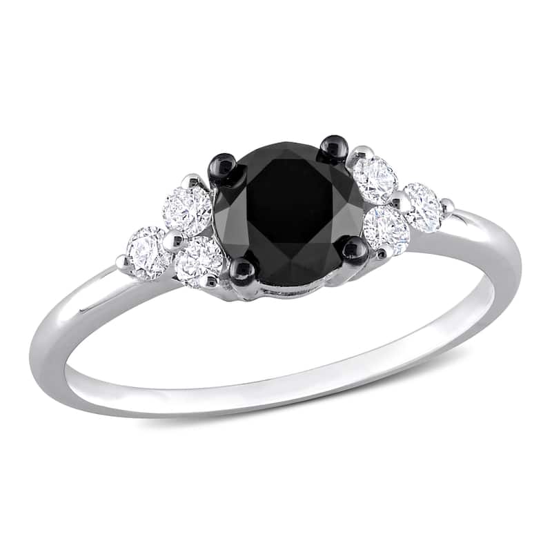Miadora 1-1/5ct TDW Black and White Diamond Solitaire Ring in 10k Black Rhodium-Plated White Gold