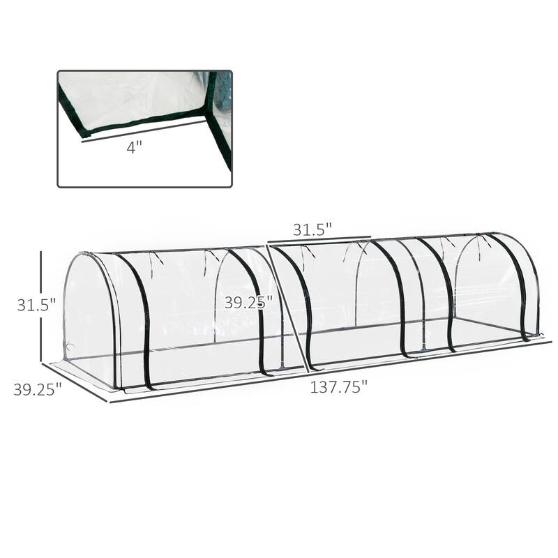 Outsunny 11.5' L x 3.25' W x 2.5' H PVC Metal Tunnel Greenhouse Kit with Strong Durable Materials for Year-Round Gardening