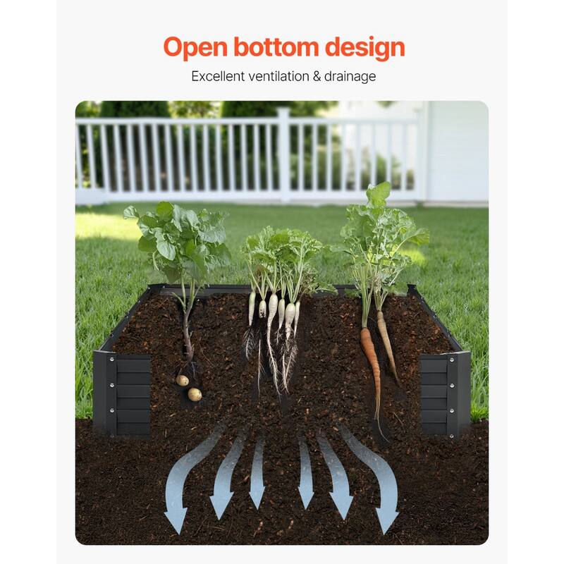 Dark Grey Metal Raised Garden Bed for Vegetables and Flowers Galvanized Planter Box Outdoor - 8 x 4 x 1 ft