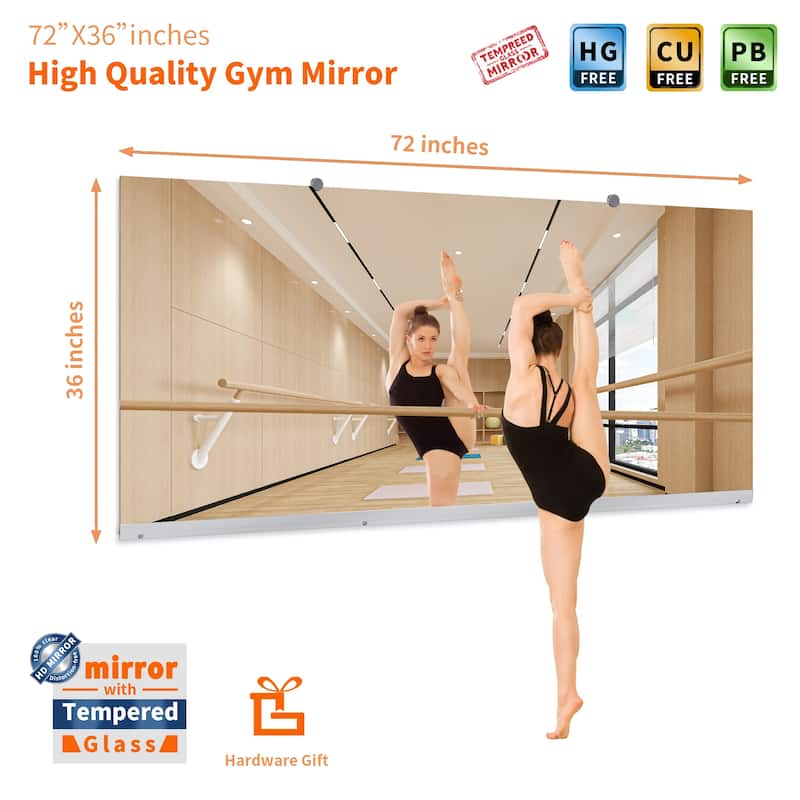 Wall Mirror Home Gym Mirror Dance Studio Mirror Tempered Glass Mirror - 72X36
