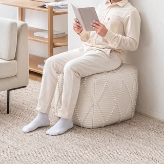 Jani Pouf Ottoman - Cotton-Blend Upholstery with Firm EPP Bead Filling - Footrest or Extra Seating for Living Room