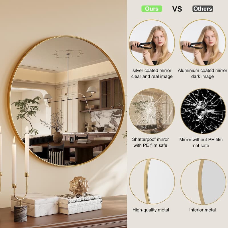 Modern Round Metal Frame Wall Mirror for Bathroom Vanity