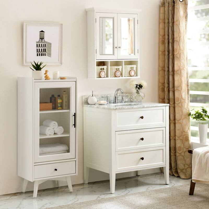 Wall Mounted Bathroom Storage Cabinet with Adjustable Shelves, Medicine Cabinet with 2 Mirror Doors and 3 Baskets