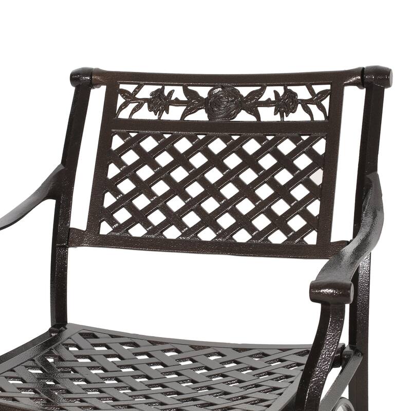 Roomfitters Cast Aluminum Outdoor Chair Set with Lattice Backrest and Classic Arm Design for Patio or Garden Seating, Bronze