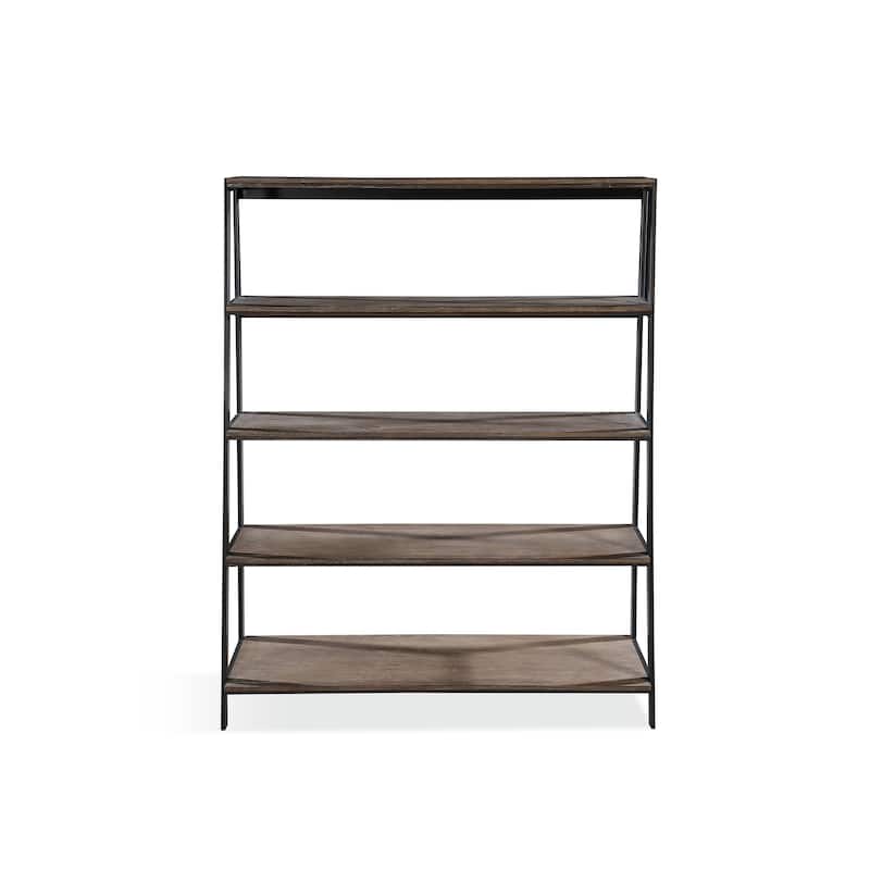 Finch Wood and Metal Etagere Bookcase in Buckwheat and Antique Bronze - 59" x 46" x 16"