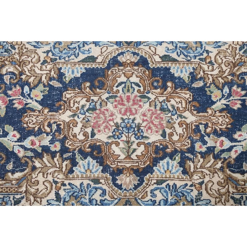 Antique Vegetable Dye Floral Kerman Persian Wool Area Rug Hand-knotted - 11'0" x 14'5"