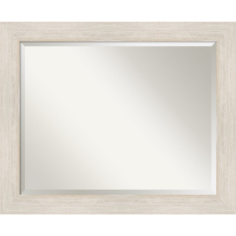 Beveled Wood Bathroom Wall Mirror - Hardwood Whitewash Frame - Hardwood White Wash
