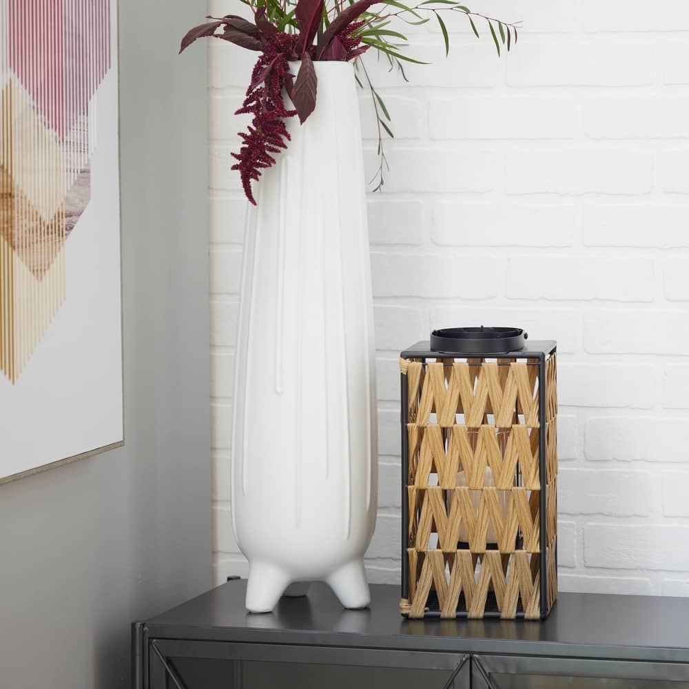 Natural Brown Open Weave Seagrass Bohemian Vase Collection