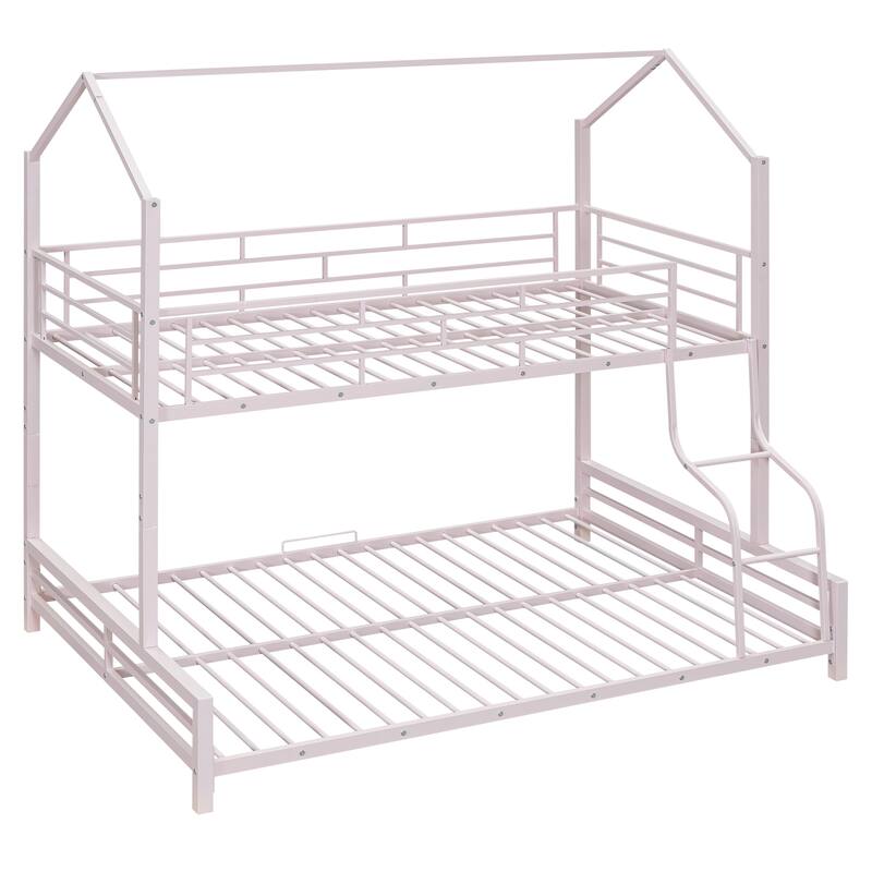 Metal House Bunk Bed, Twin over Full, Pink