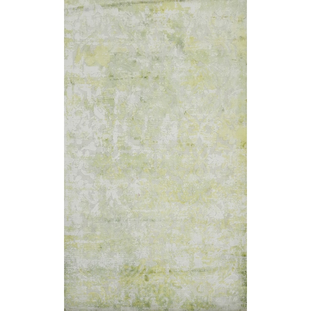 Hand Knotted Oriental Viscose Silk Carpet Modern Floral Green Abstract Area Rug - 6' 3'' X 4' 1''