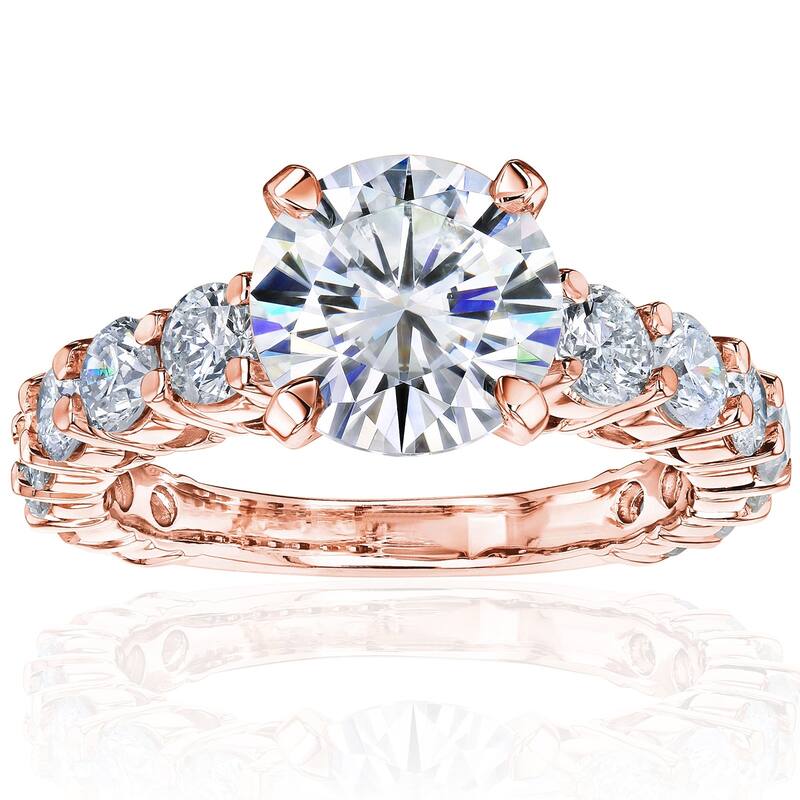 Kobelli 3.25 Carats Moissanite & Natural Diamond 14k Solid Gold Near Eternity Scallop Band Lavish Engagement Ring - 10 - Rose