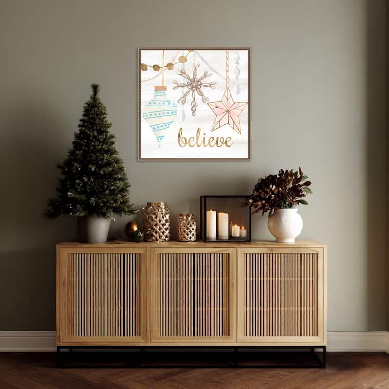 Elegant Ornaments I by Annie Warren (22 x 22 in.), Framed Canvas Wall Art Print - Sylvie Beaded Dark Gold