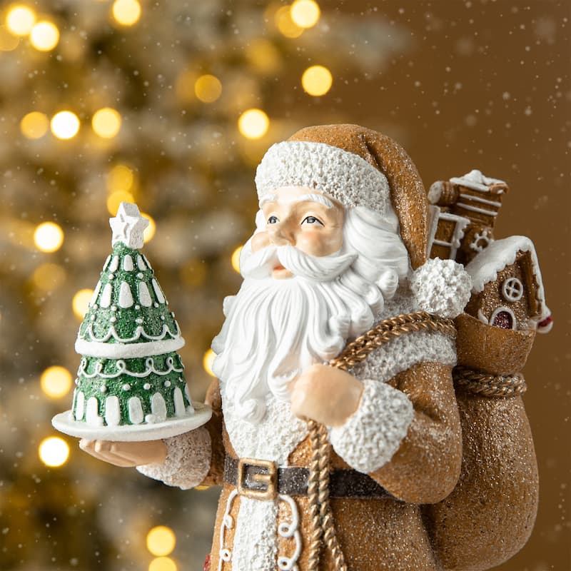 Glitzhome 11.5"H Resin Christmas Gingerbread Santa Table Decor Holiday Ornaments