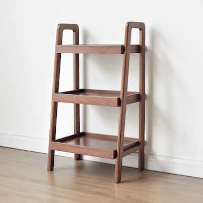 Walnut Finished Oak Wood Storage Ladder Shelf