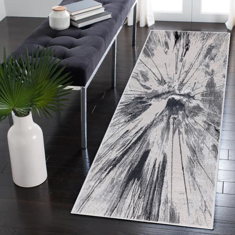 Nevada Collection Abstract Burst Black and Grey Rug