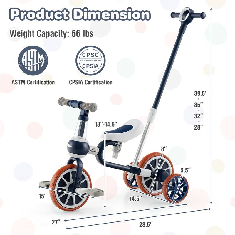 Costway 4 in 1 Kids Tricycles with Push Handle & Training Wheels Baby - See Details