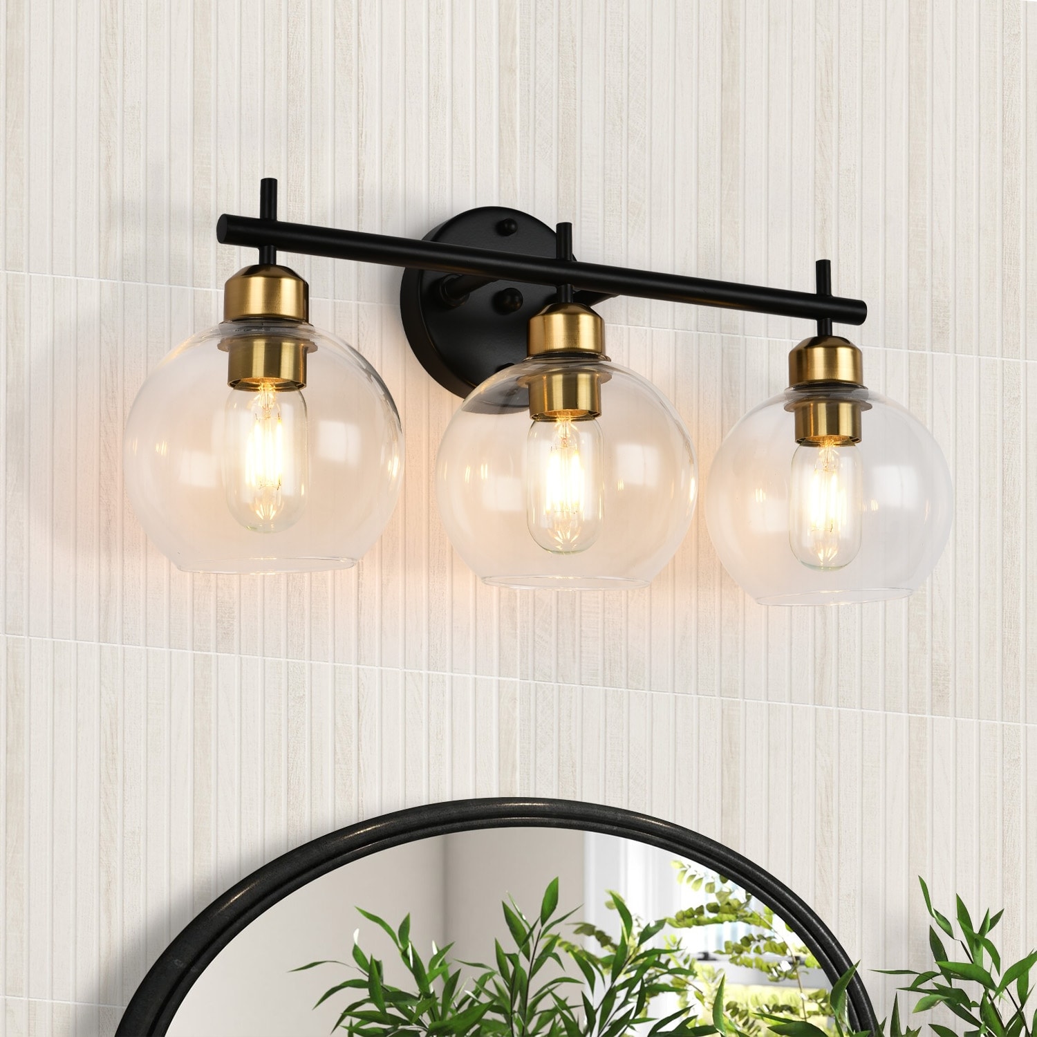 Starsky 3/4 Light Bathroom Vanity Light, Black and Gold,Bathroom Lighting Fixtures Over Mirror, Dimmable Bathroom Lights