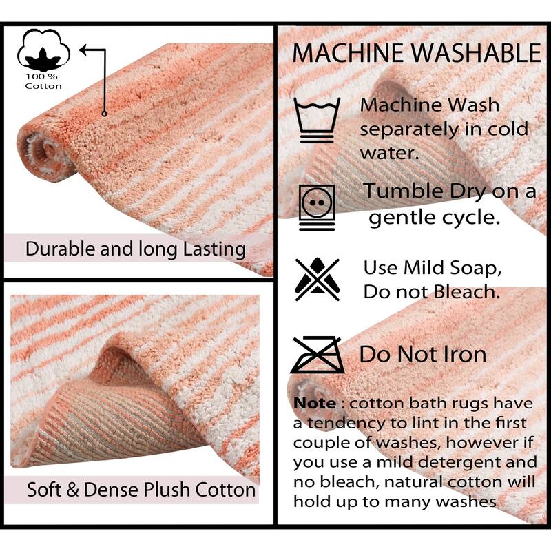Gradiation Rug Collection 100% Cotton Non-Slip Bath Rug Set, 3 Piece Machine Washable- Bathroom Rug, Bath Rug, U Shaped Contour