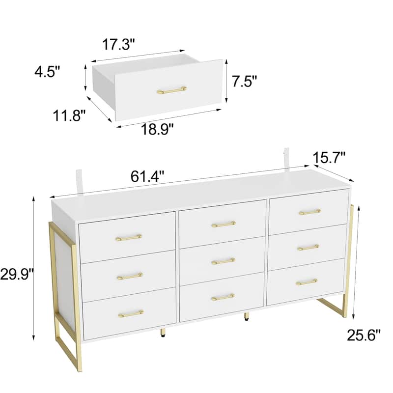 Versatile 9-Drawer Dresser - Sleek Black & Gold, Premium Quality Chest