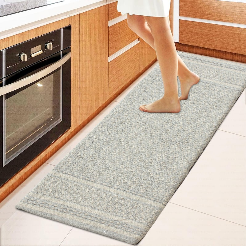 Luxurious Woven Cotton Kitchen Runner Mat Rug - Anti-Fatigue, Anti-Skid, Cushioned - 18''x48'' - Grey