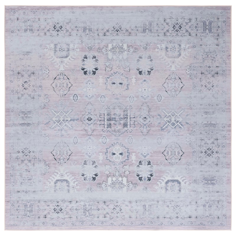 SAFAVIEH Tucson Machine Washable Slip Resistant Dorcas Oriental Medallion - 6' Square - Pink/Beige