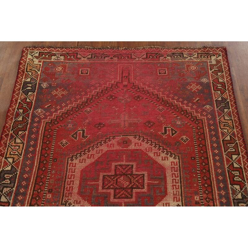 Tribal Qashqai Persian Antique Area Rug Hand-knotted Wool Carpet - 3'4"x 4'10"