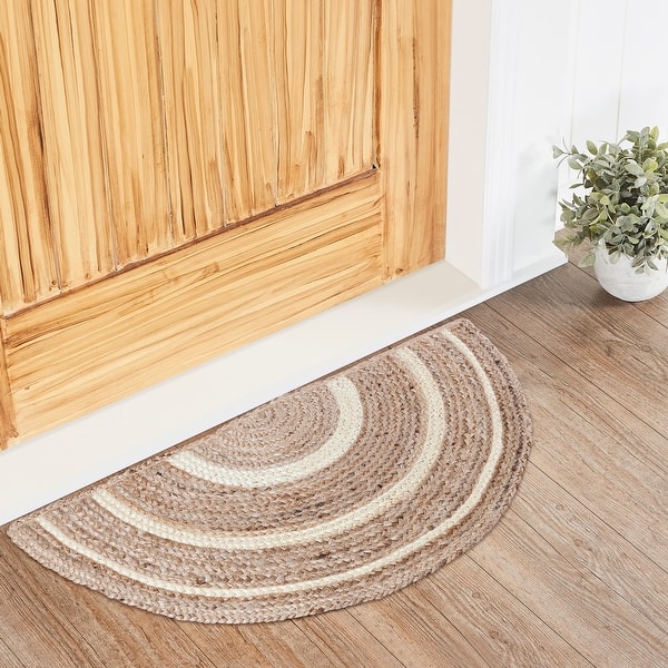 slide 1 of 3, Natural & Creme Jute Rug Half Circle w/ Pad 16.5x33 - 3'6" 3'6" - Tan