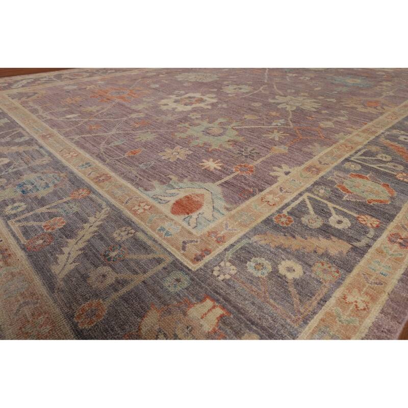 Floral Vegetable Dye Oushak Turkish Rug Hand-Knotted Brown Wool Carpet - 8'9"x 11'9"