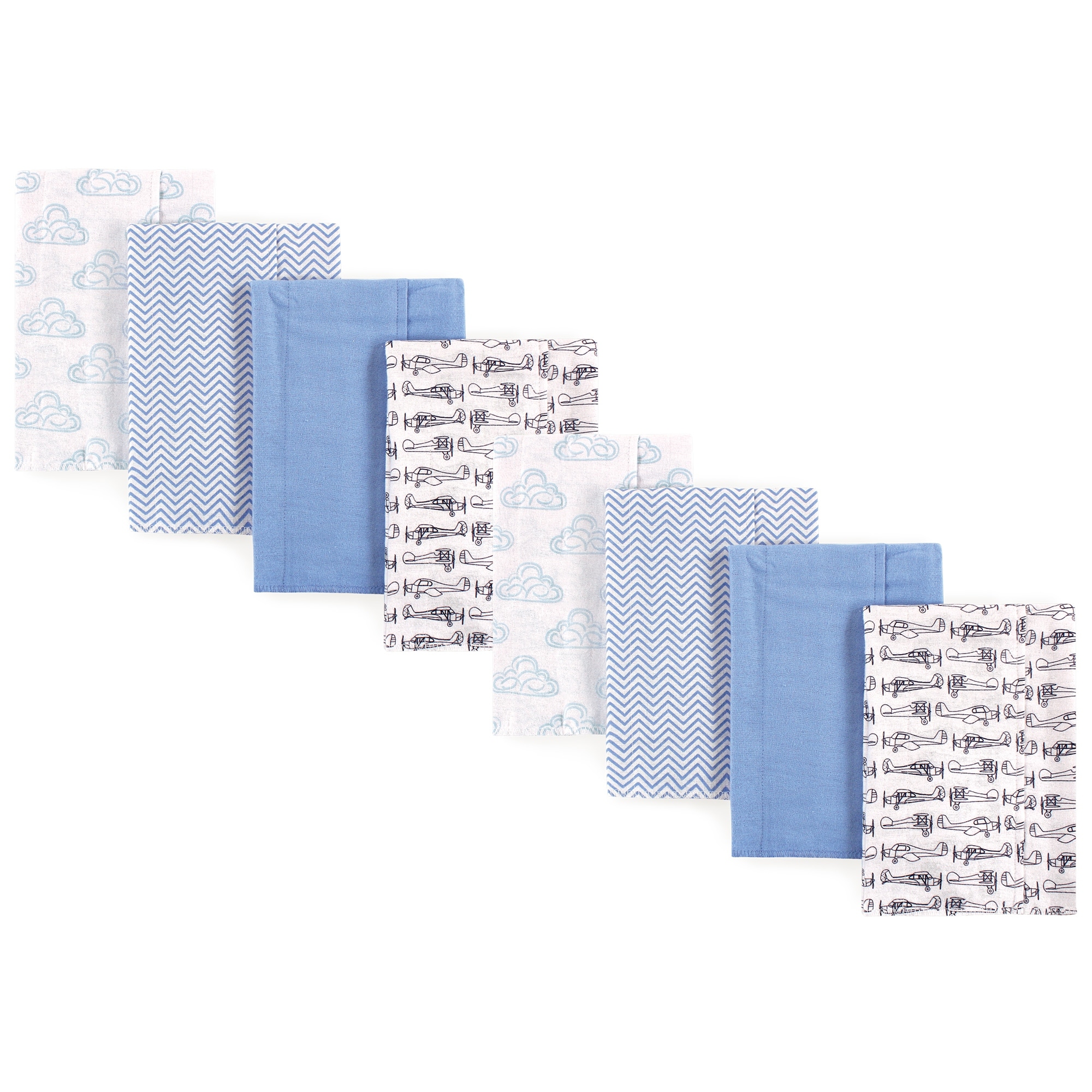 Hudson Baby Boys and Girls Cotton Poly Flannel Burp Cloths 8-Pack, Airplane, One Size - Airplane 8-Pack - One Size