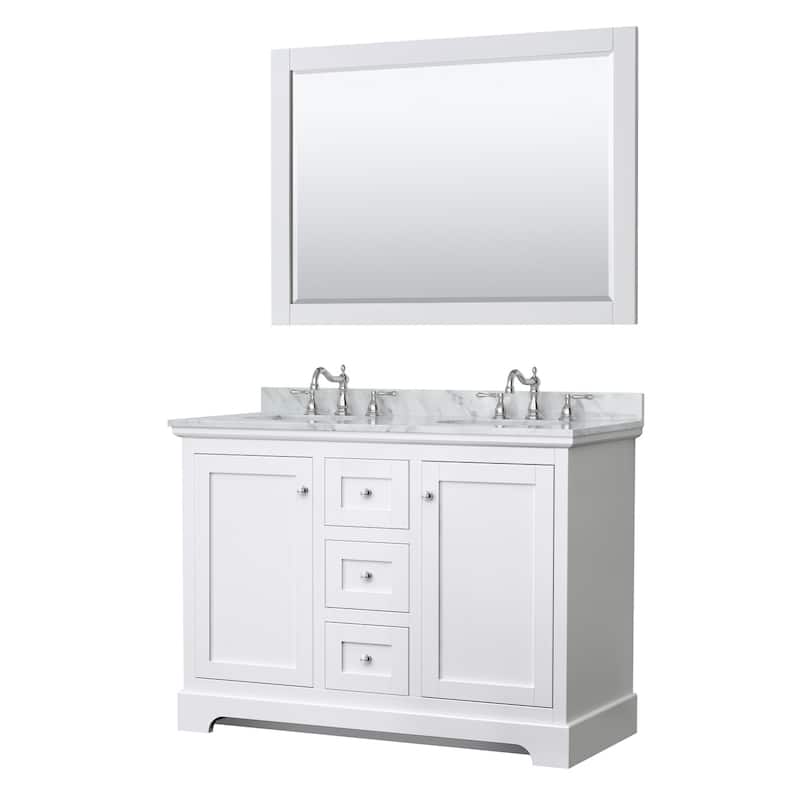 Wyndham Collection Avery 48" Free Standing Double Basin Vanity Set - White / White Carrara Marble Top / Polished Chrome - Painted