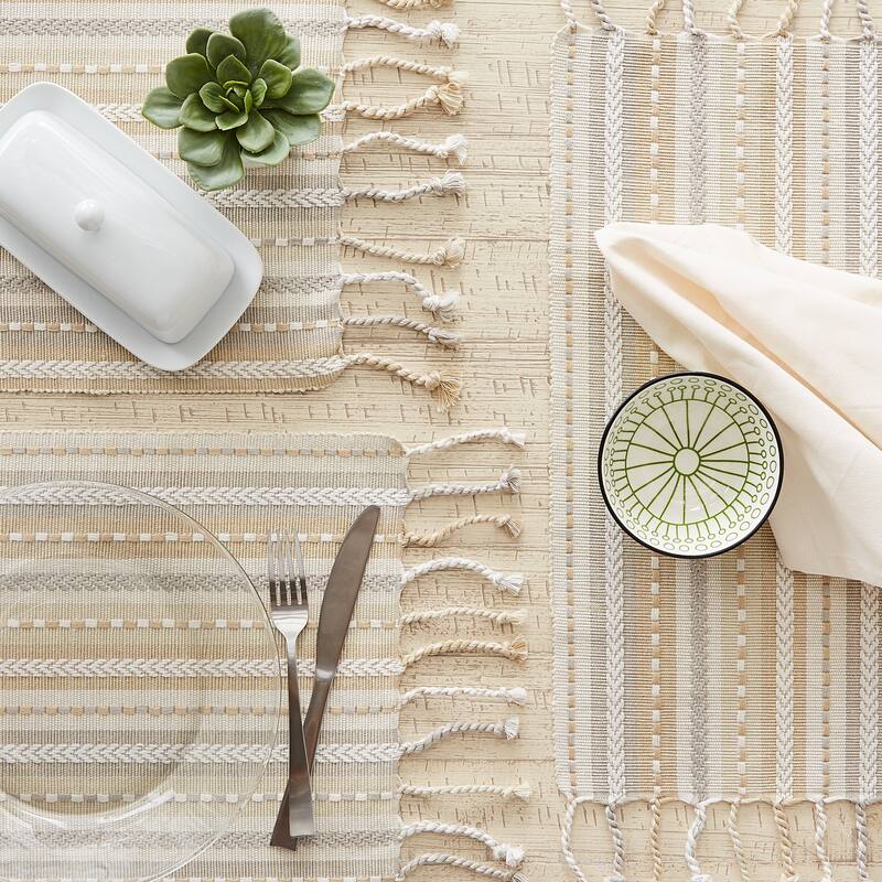 DII Natural Tonal Stripe With Fringe Placemat (Set of 6)