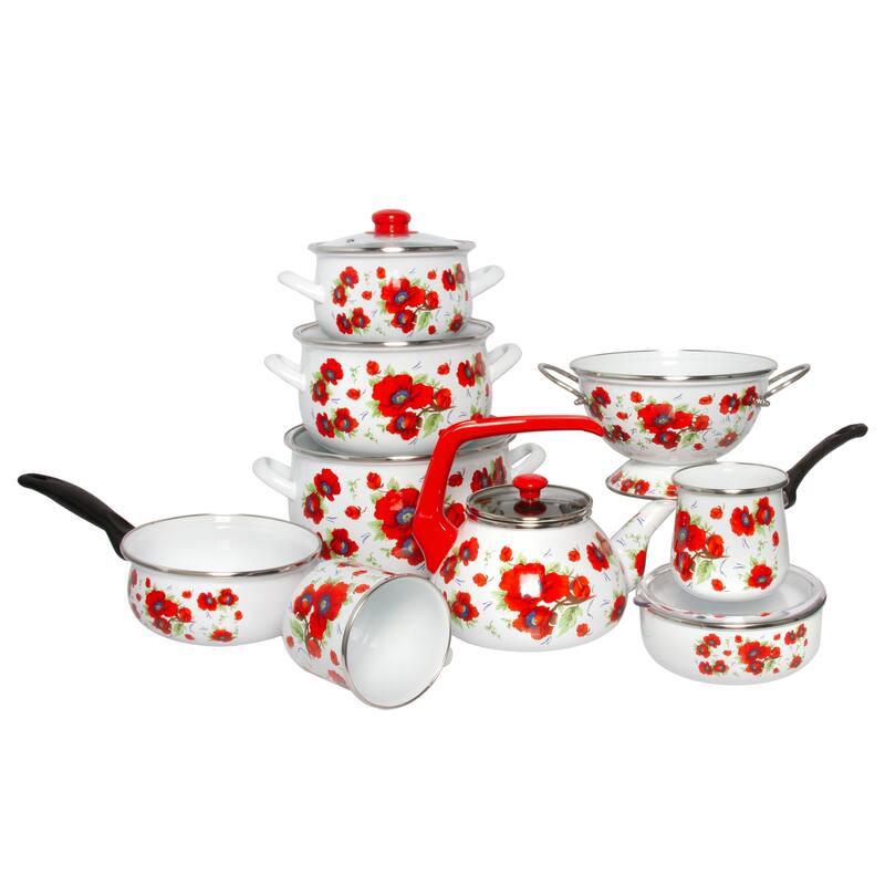 STP Goods Poppies Belly Deep Enamel on Steel Casserole w/Glass Lid