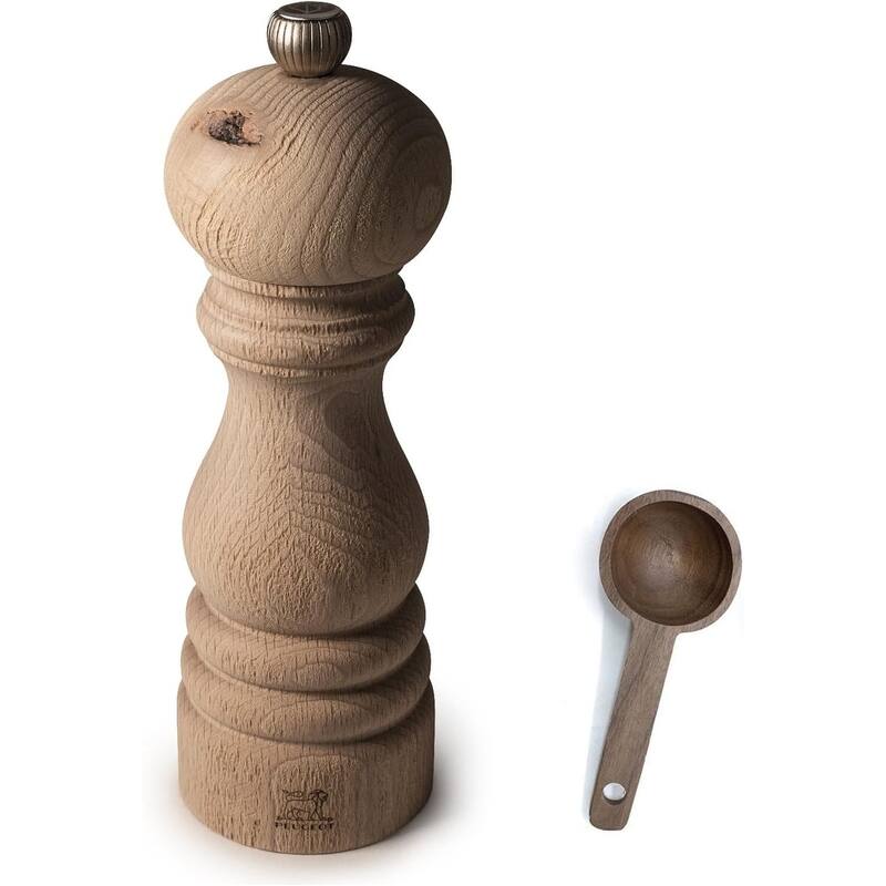Peugeot Paris Nature 7 inch Salt Mill - With Wooden Spice Scoop - Beige - 2 Piece