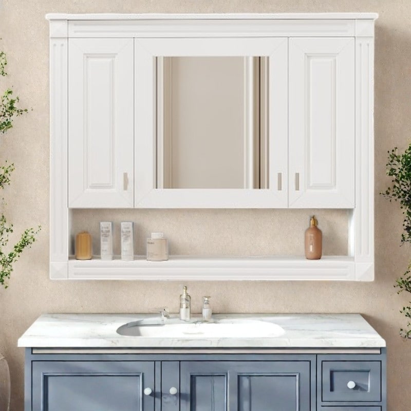 35" Wall-Mounted Bathroom Mirror Cabinet with Open Shelf & Adjustable Storage, Over-Toilet Medicine Cabinet with Mirrored Door