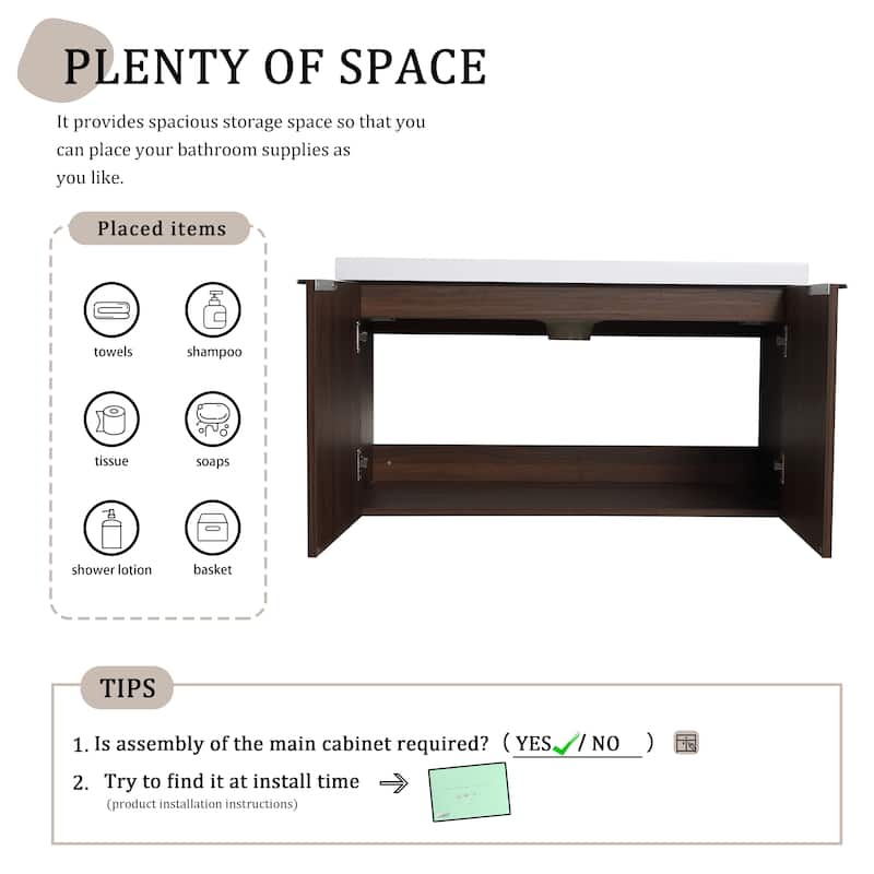 BNK 24"/30"/36" Single Sink Bathroom Vanity with Soft Close Door, Modern Floating Vanity