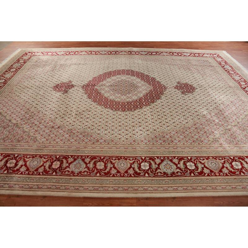 Medallion Tabriz Mahi Oriental Large Rug Handmade Wool Carpet - 10'2"x 14'3"