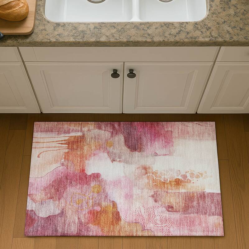 Premium Washable Super Soft Abstract Contemporary Mayfield Rug - Pink - 1'8" x 2'6"