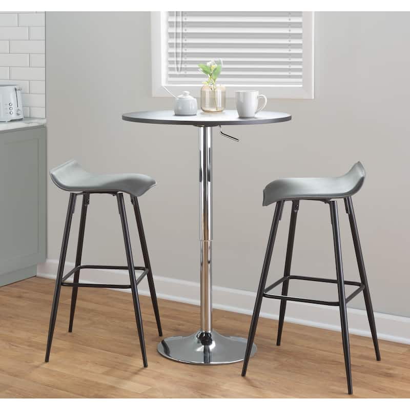 Ale Fixed-Height Bar Stool in Black Steel and Grey Faux - Set of 2 - 15"Lx15"Wx32.5"H