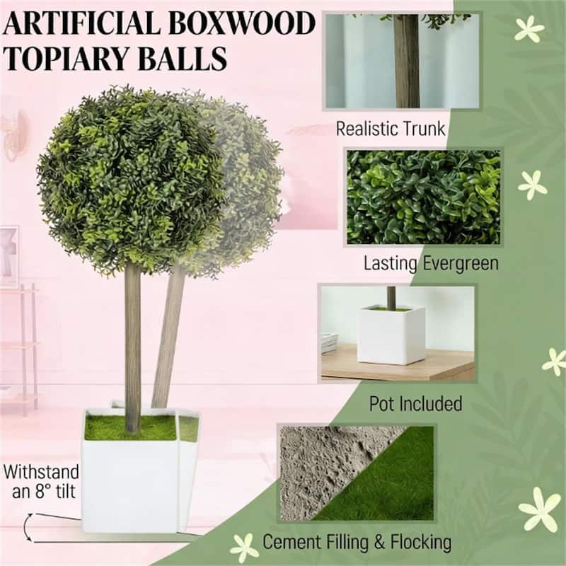 Artificial Plant set, 2 Pieces, PruninG Balls, used For home or Office decoration, Green