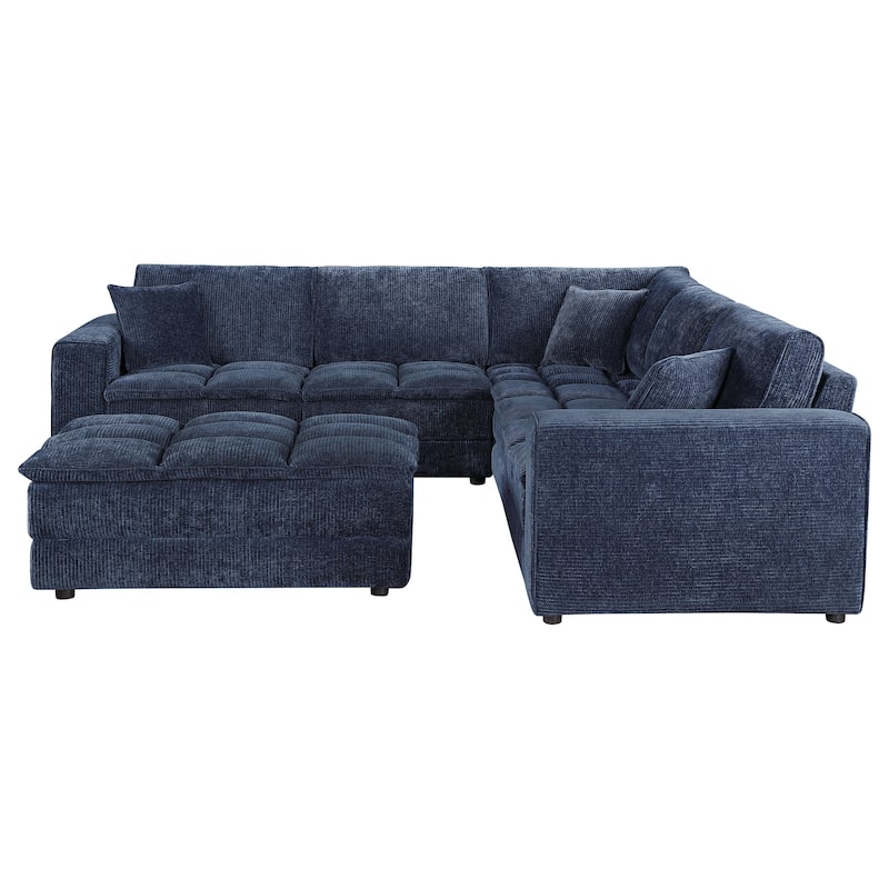Atlantic 6-Piece Upholstered Modular Sectional Sofa Blue