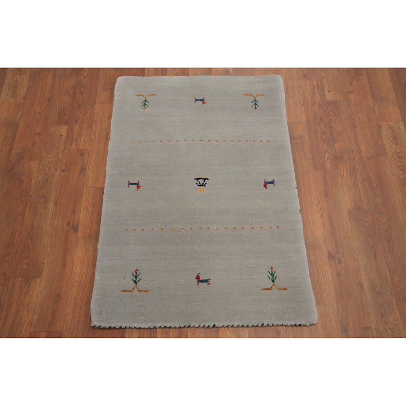 Hand Knotted Oriental 100% Wool Carpet Tribal Animal Pictorial Greys & Charcoal Gabbeh Area Rug - 3' 0'' X 2' 0''
