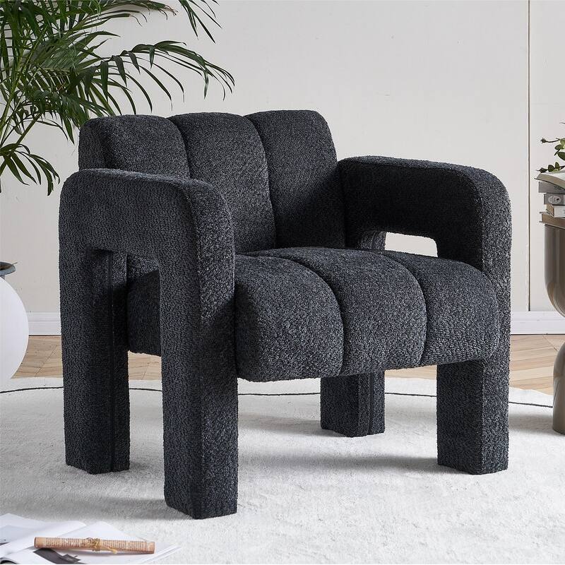 31.10" Wide Boucle Upholstered Accent Chair Living Room Armchair Lounge Chair,6 Colors - DARK GREY