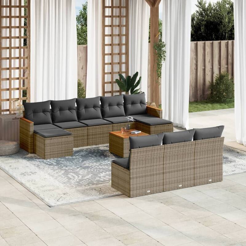 vidaXL Patio Sofa Set with Cushions Outdoor Conversation Furniture Poly Rattan - Gray with table