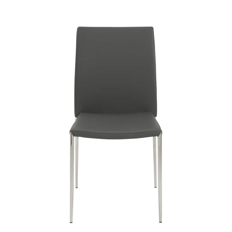 HomeRoots Set of Two Gray Faux Faux Leather Steel Stacking Chairs