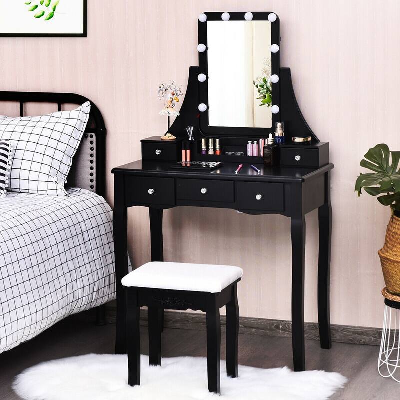 Dimmable Bulbs Touch Switch Vanity Dressing Table Set with Removable Box - 31.5" x 16" x 53.5" (L x W x H)