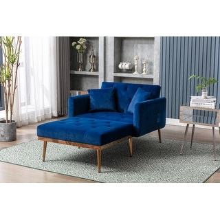 Tufted Velvet Chaise Lounge Chair with Padded Seat Cushion and Metal ...