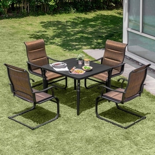 Nuu Garden 5-Piece Patio Outdoor Textilene and Metal Dining Set with Umbrella Hole